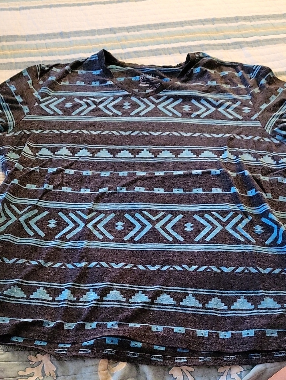 On The Byas- XL- Dark Gray Tee with Blue Design
